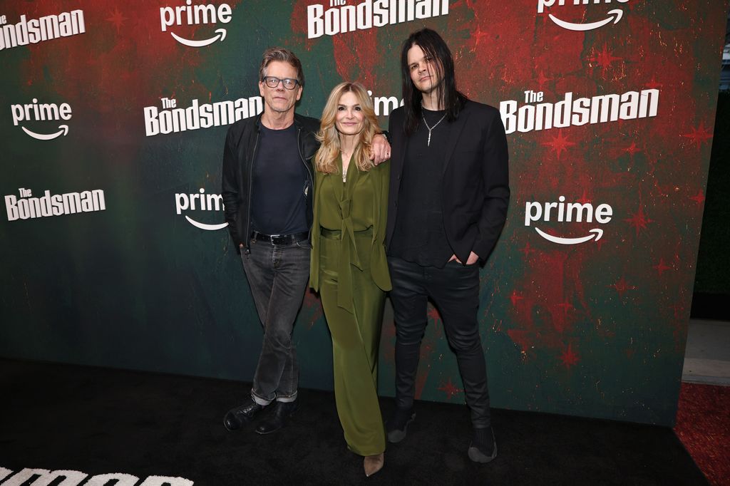 Kevin Bacon, Kyra Sedgwick and Travis Bacon attend Prime Video's "The Bondsman" New York Premiere at Village East Cinema on March 31, 2025 in New York City