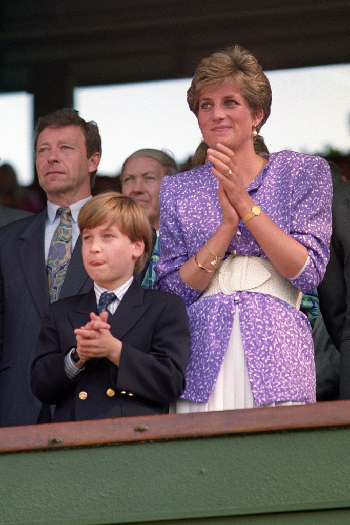 Diana, Princess of Wales and Prince William  stand and applaud in the Royal Box on Centre Court at Wimbledon, as Steffi Graf wins the Women's Singles Championship.   (Photo by Rebecca Naden/PA Images via Getty Images)