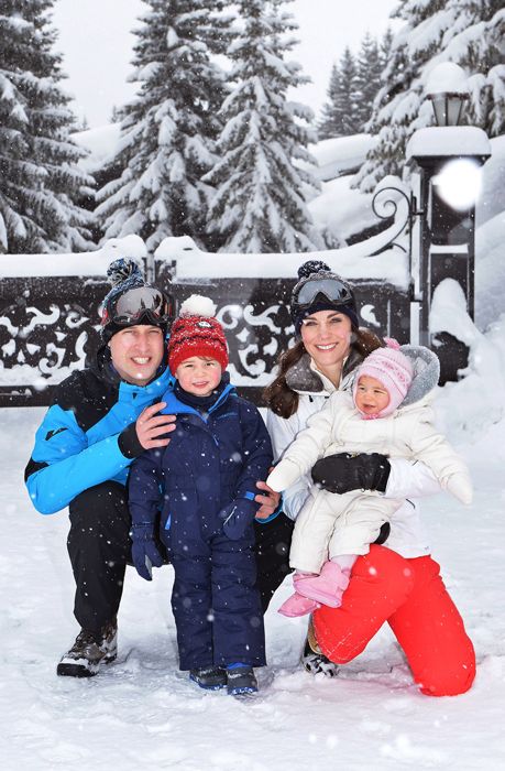 Prince William and Kate Middleton with Prince George and Princess Charlotte in the snow