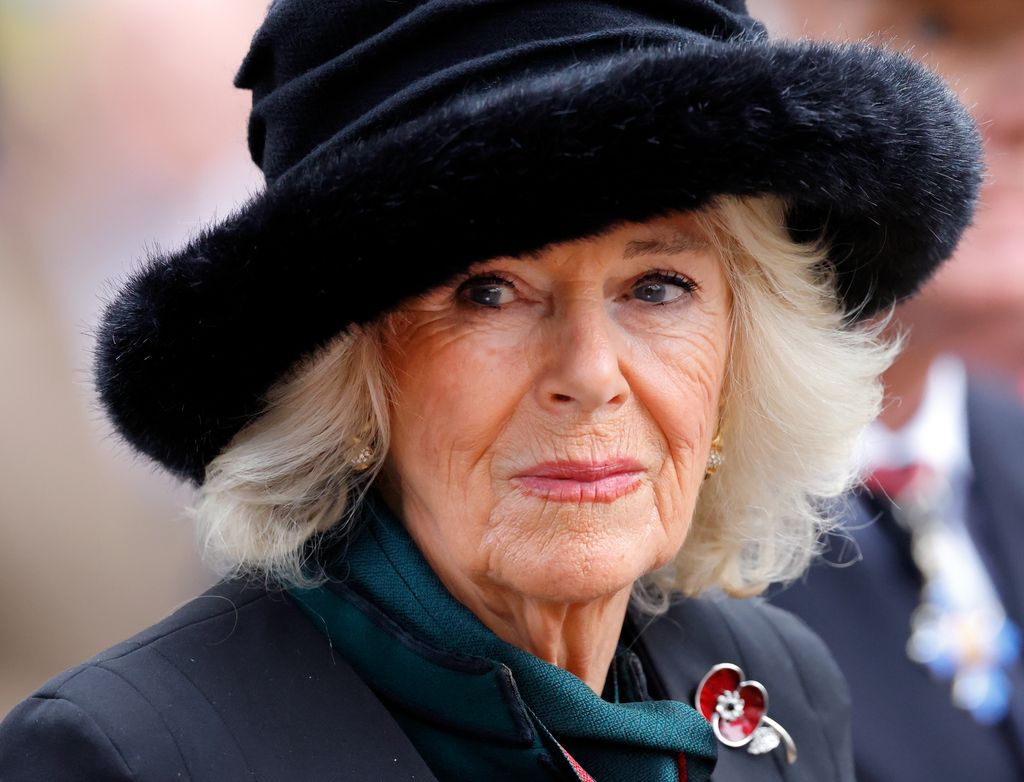 Queen Camilla looking sad 