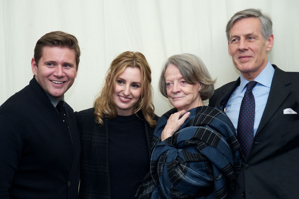 Allen Leech, Laura Carmichael, Maggie Smith and Douglas Reith on the "Downton Abbey" set at Highclere Castle on February 16, 2015