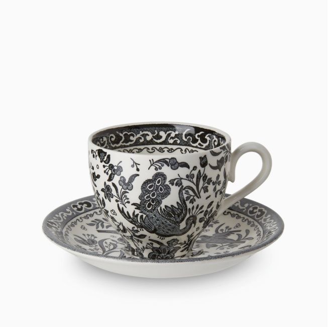 black regal peacock tea cup saucer
