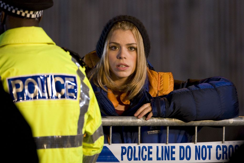 Billie Piper braves the cold weather while filming a scene for Dr Who in Cardiff suburb tonigh in 2007