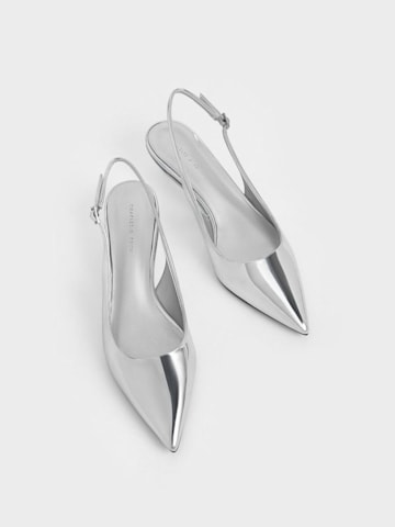 Metallic Pointed-Toe Kitten-Heel Slingback Pumps from Charles & Keith