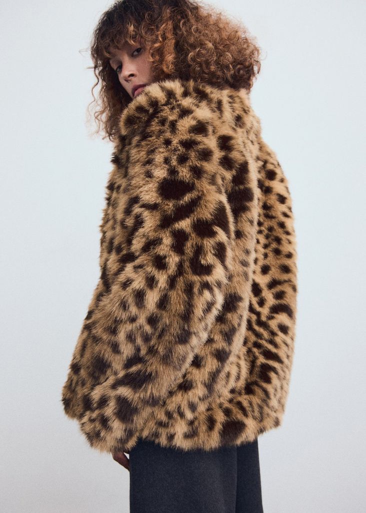 Mango Leopard-print faux-fur coat