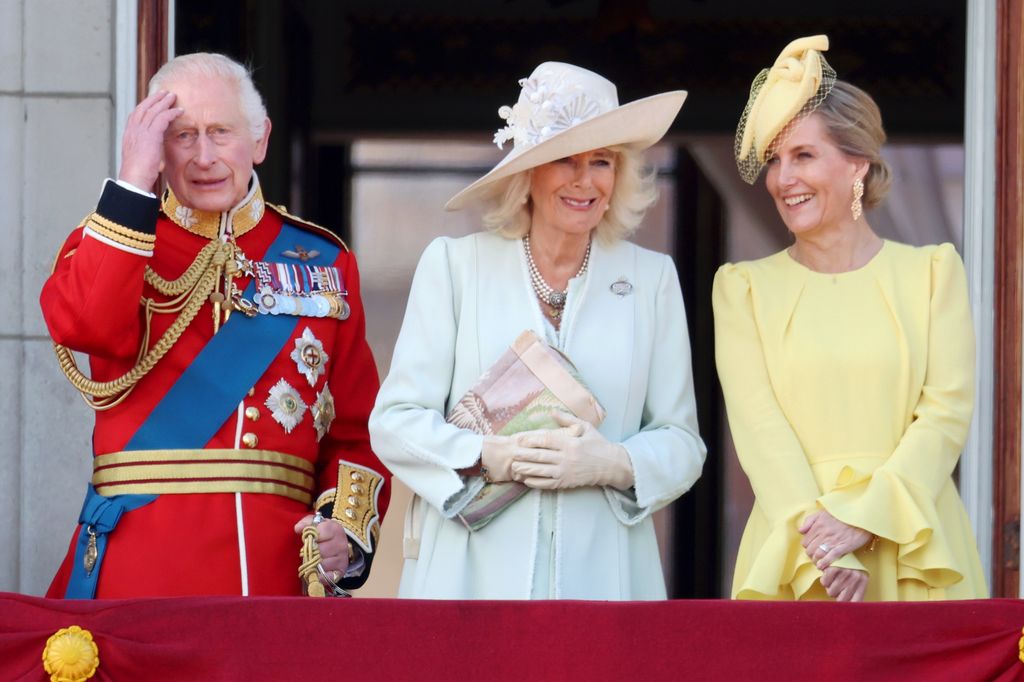 Sophie, Duchess of Edinburgh on the balcony with King Charles and Queen Camilla 