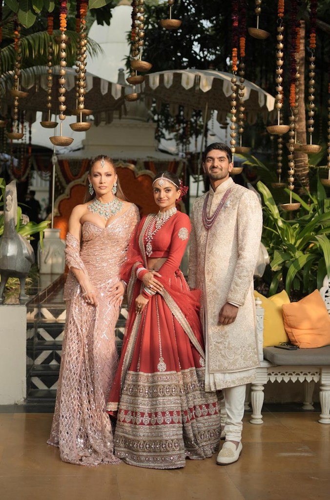 Jennifer Lopez with the couple at the wedding
