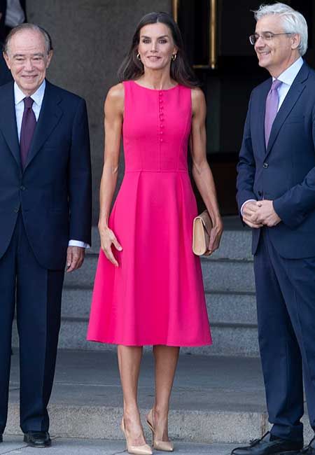 queen letizia pink dress nato