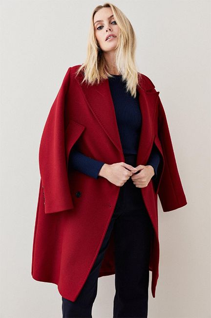 Long Wide Collar Wrap Scarlet Red Coat