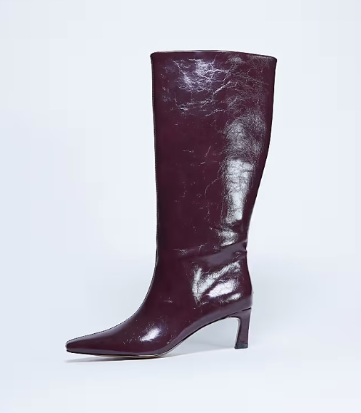 Tanya point toe knee high boot in burgundy
