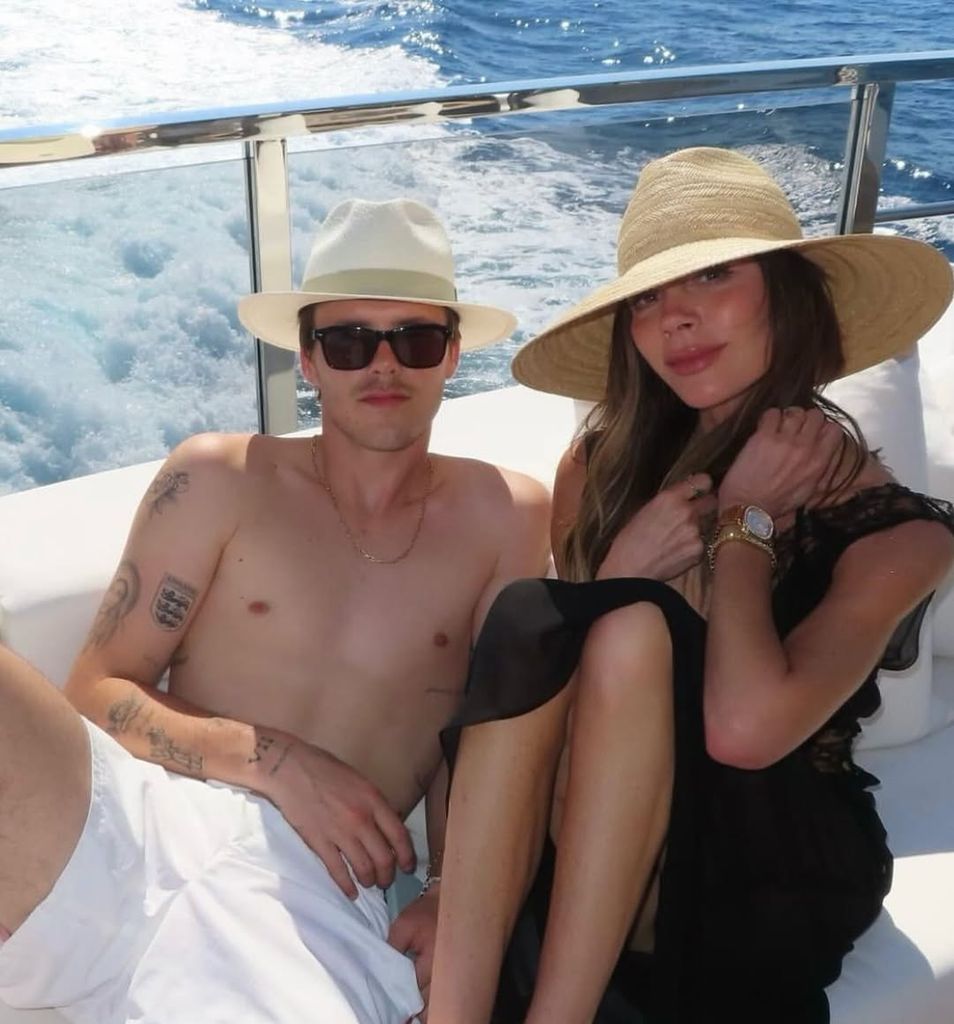 Cruz and Victoria Beckham twinning in summer hats