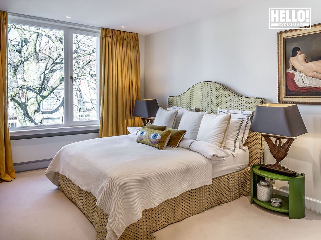 Victoria-Maria Geyer's Brussels bedoom with green bed and yellow curtains