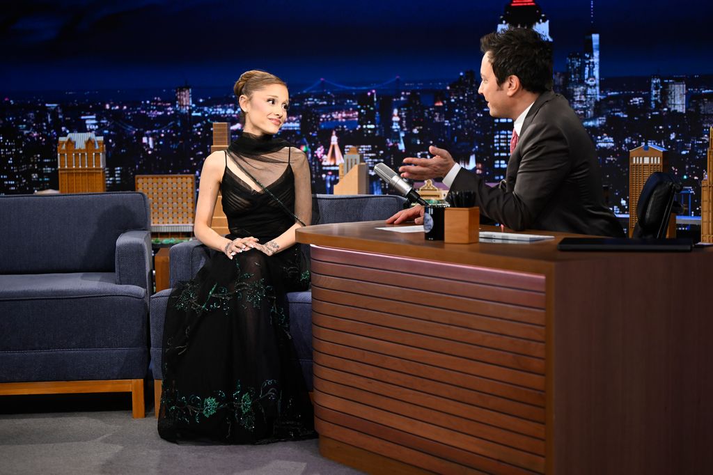 Ariana Grande during an interview with host Jimmy Fallon on Tuesday, November 18, 2025