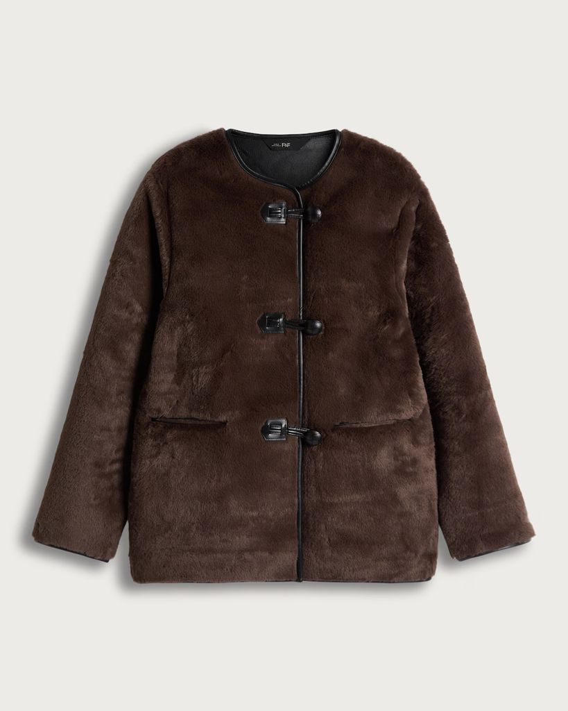 F&F Faux Fur Toggle Coat in Brown