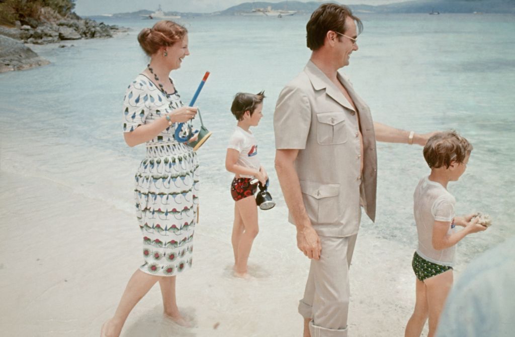 Queen Margrethe of Denmark and her husband Prince Henrik with their children Princes Frederik and Joachim 