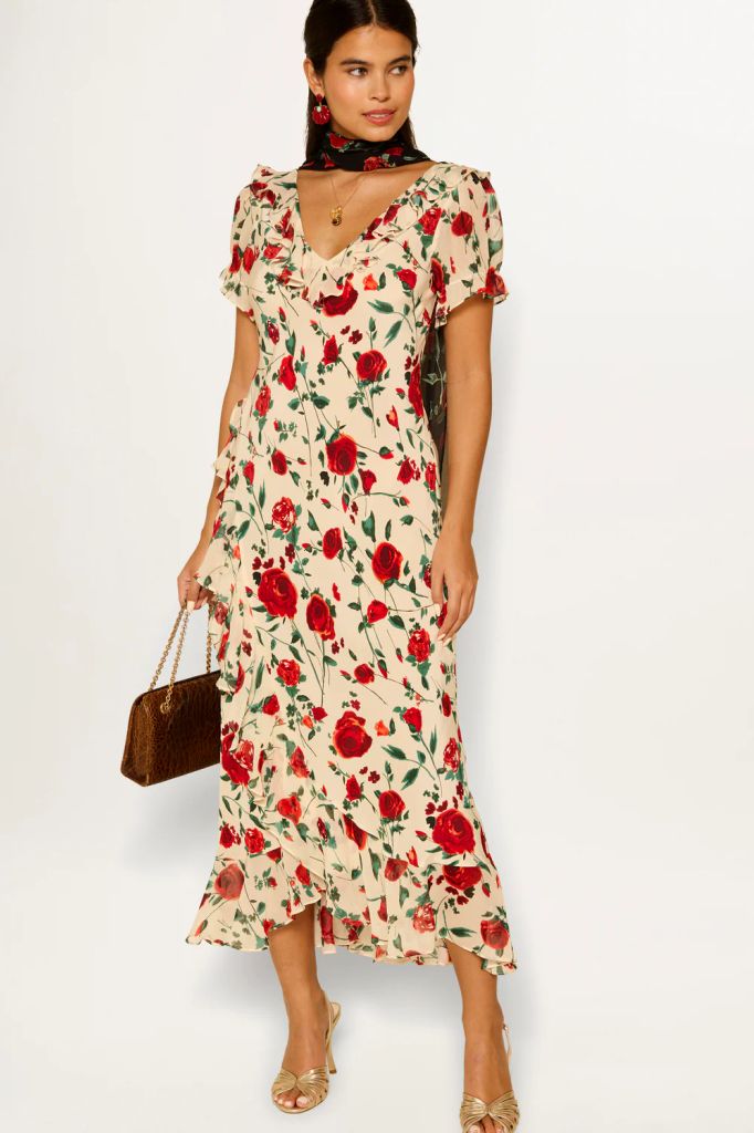 Clementina Silk Dress in rose print by rixo