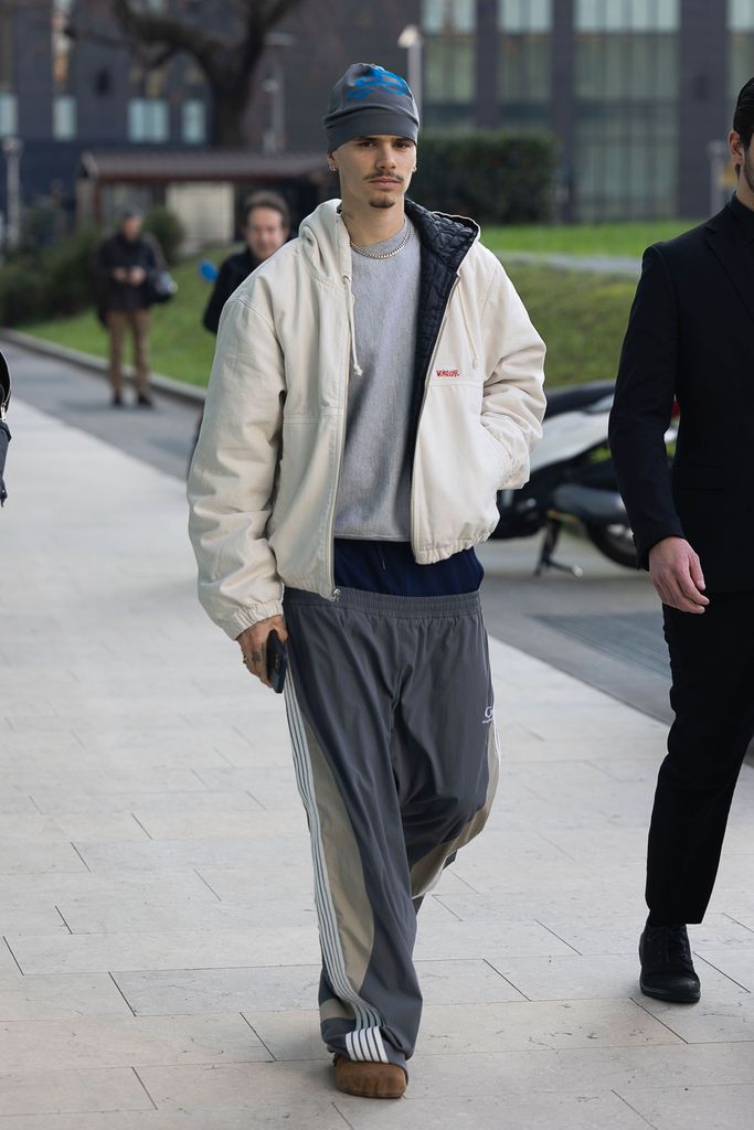 Romeo Beckham is seen during the Milan Fashion Week Womenswear Fall/Winter 2025/2026 on February 27, 2025 in Milan, Italy. (Photo by Robino Salvatore/GC Images)