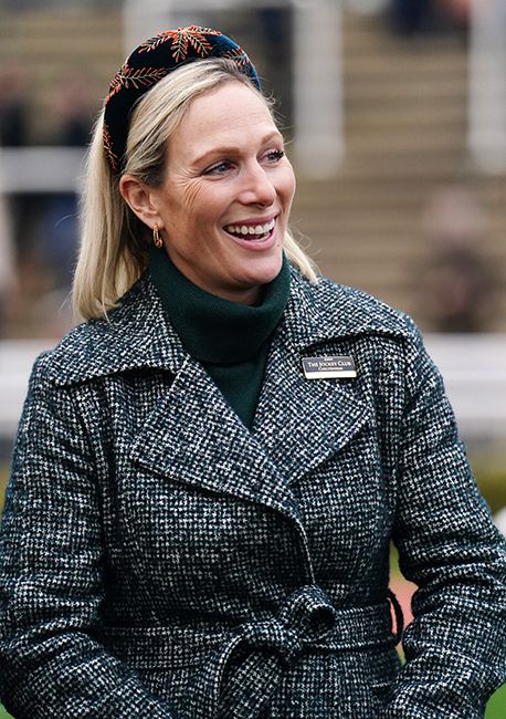 zara tindall in checked coat at races