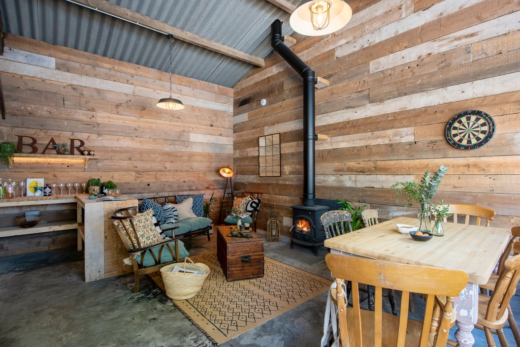 The bar in the barn at Moss Farmhouse, Cornwall