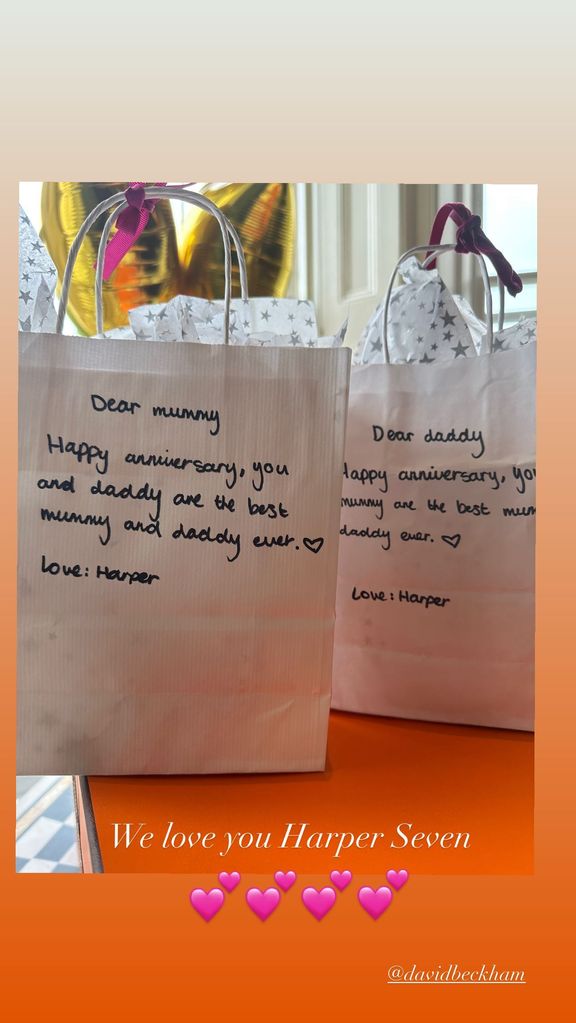 Harper Beckham's gift bags for her parents
