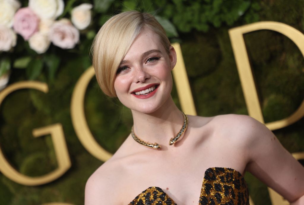 Elle Fanning arrives for the 82nd annual Golden Globe Awards at the Beverly Hilton hotel in Beverly Hills, California, on January 5, 2025