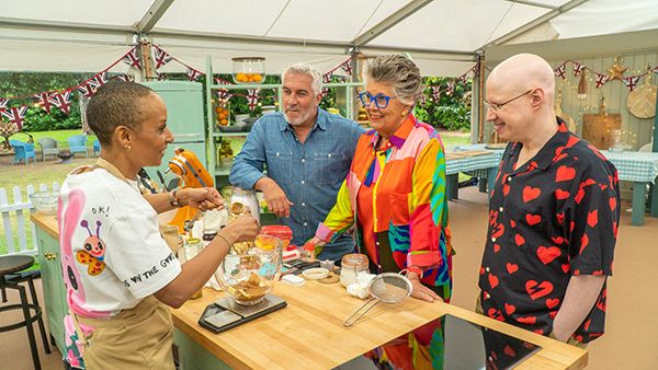 Adele Roberts shows off her baking skills to Paul Hollywood, Prue Leith and Matt Lucas