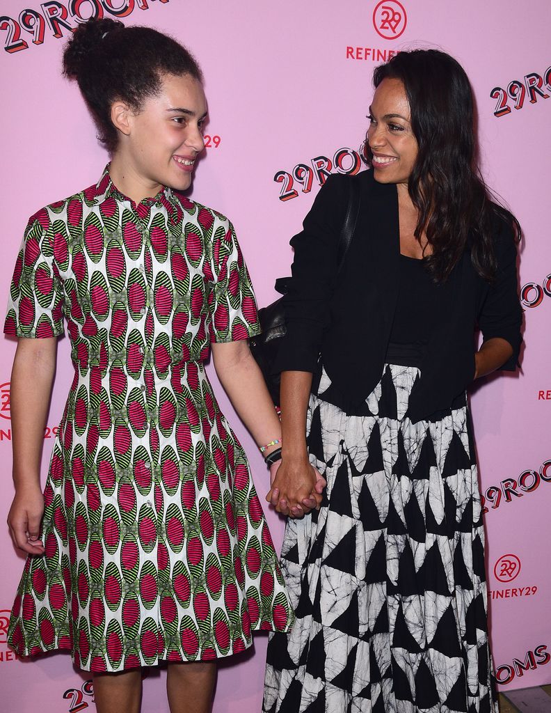 NEW YORK, NY - SEPTEMBER 7: Rosario Dawson (R) and Daughter attend Refinery29's "29Rooms: Turn It Into Art" at 106 Wythe Ave on September 7, 2017 in New York City. (Photo by Aurora Rose/Patrick McMullan via Getty Images)