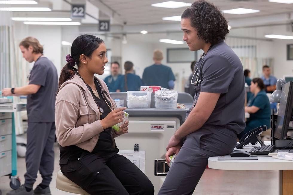 Victoria Javadi and nurse Mateo in a scene from The Pitt