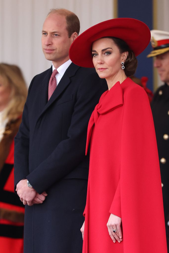 Prince William, Prince of Wales and Catherine, Princess of Wales attend a ceremonial welcome for The President and the First Lady of the Republic of Korea at Horse Guards Parade on November 21, 2023 in London, England. King Charles is hosting Korean President Yoon Suk Yeol and his wife Kim Keon Hee on a state visit from November 21-23. It is the second incoming state visit hosted by the King during his reign. (Photo by Chris Jackson - WPA Pool/Getty Images)
