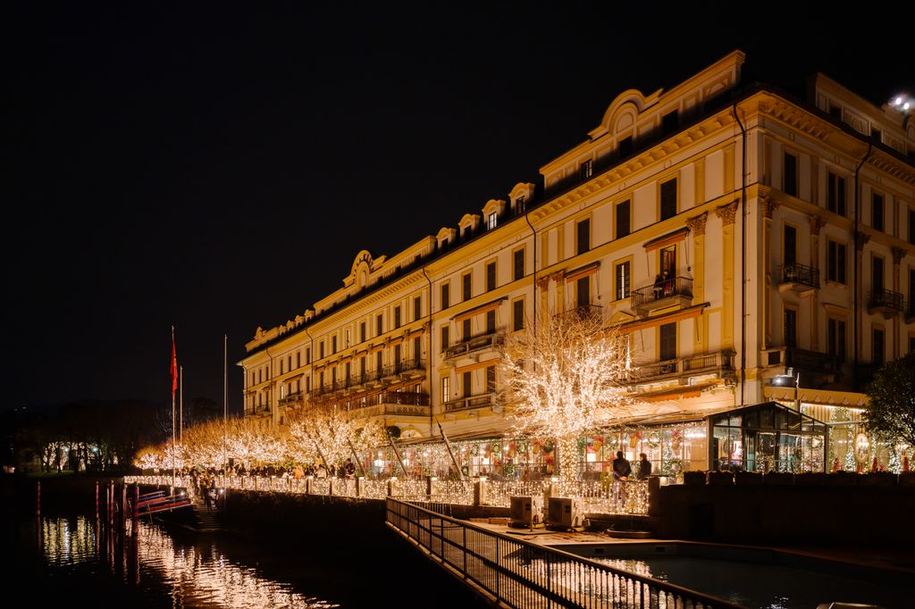 The exterior of Villa d'Este is beautifully lit up at Christmas