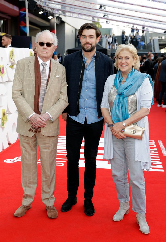 Michael Whitehall, Jack Whitehall and Hilary Whitehall attend the "Ron's Gone Wrong" World Premiere during the 65th BFI London Film Festival at The Royal Festival Hall on October 09, 2021 in London, England.