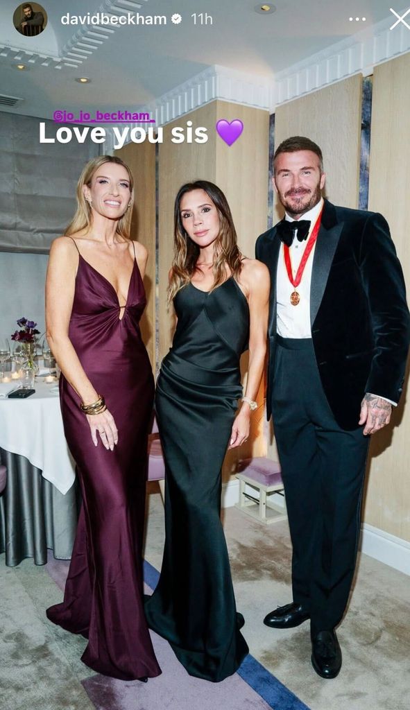 David Beckham with his wife Victoria and his sister, Joanne
