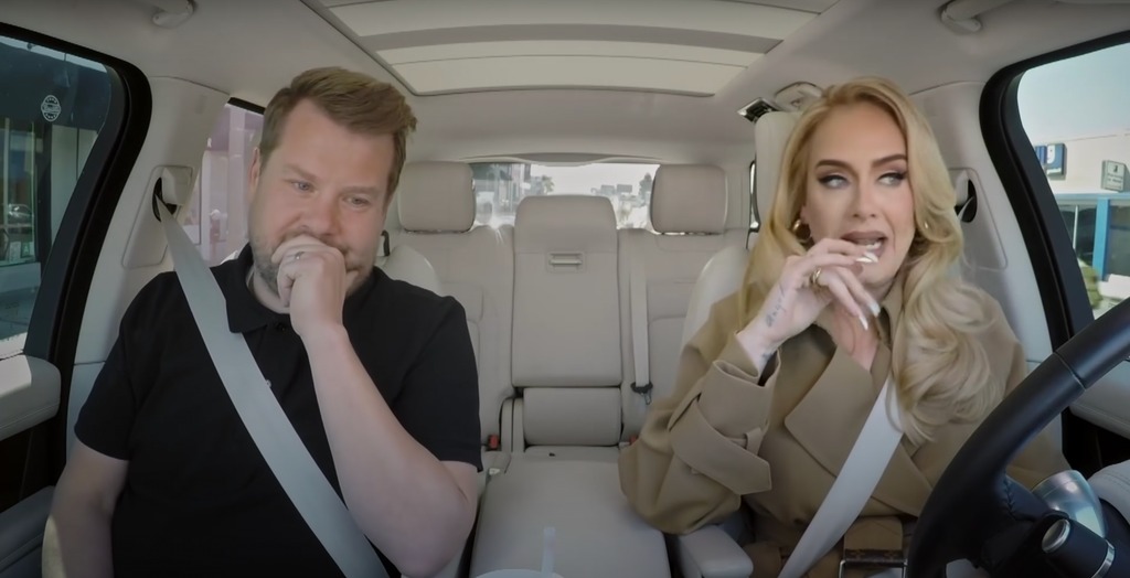 James Corden crying with Adele