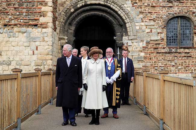 Charles and Camilla outside Colchester Castle 
