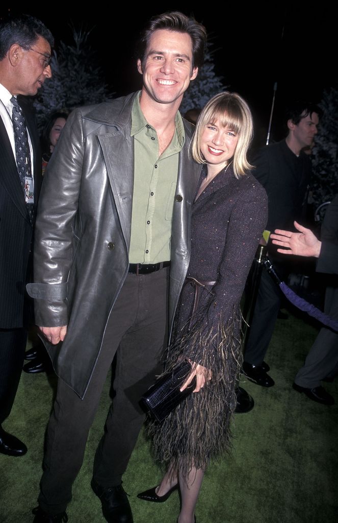 Renee Zellweger and Jim Carrey at a film premiere
