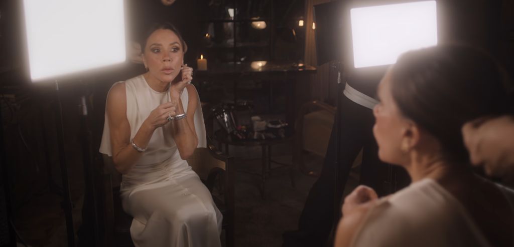 Victoria Beckham white gown during Netflix show