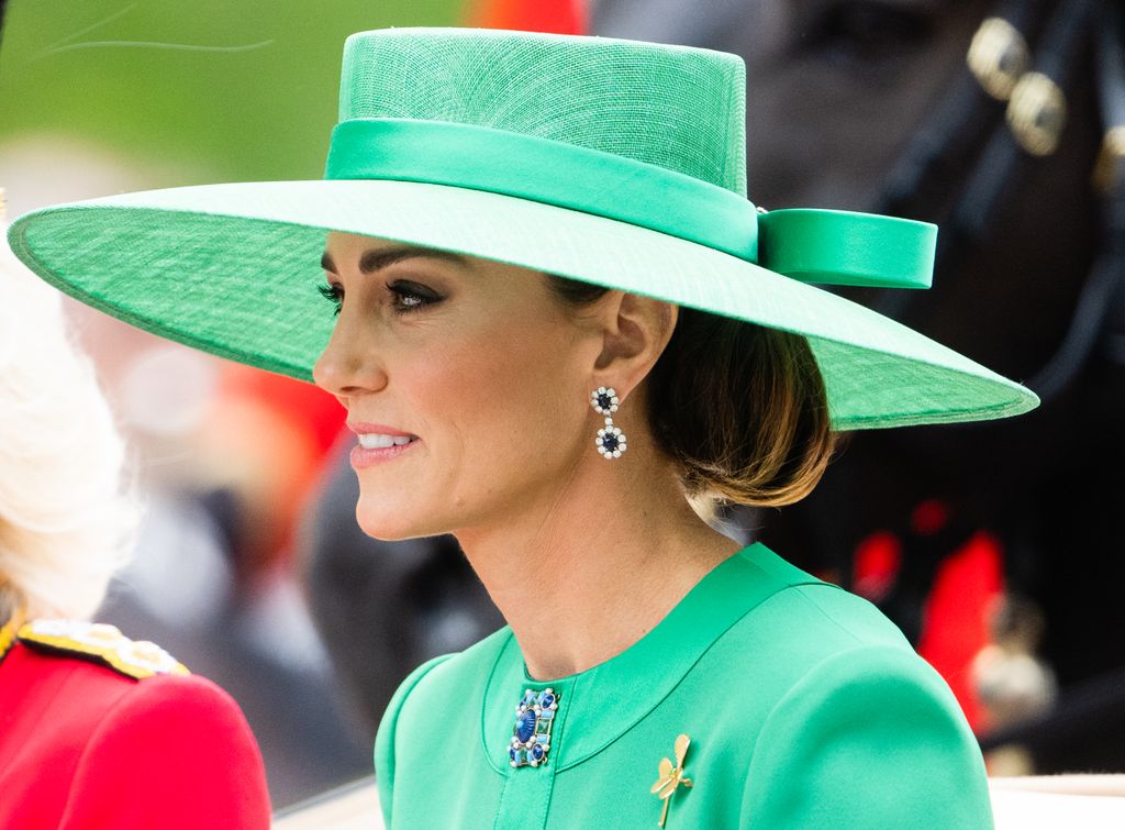 Side profile of Kate Middleton in green dress at Trooping the Colour 2023