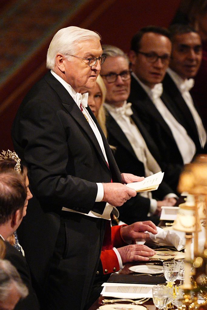 German President Frank-Walter Steinmeier delivers a speech during the state banquet