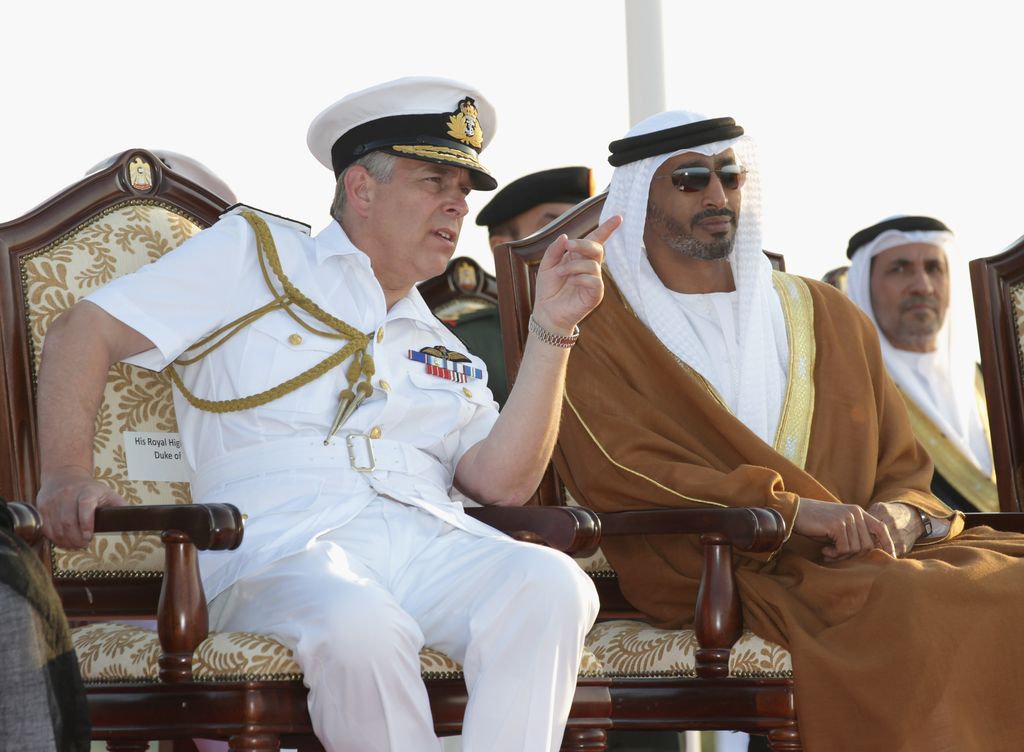 Prince Andrew attends a military air display event in November 2010 in Abu Dhabi, United Arab Emirates while Queen Elizabeth II and Prince Philip are on a State Visit to the Middle East