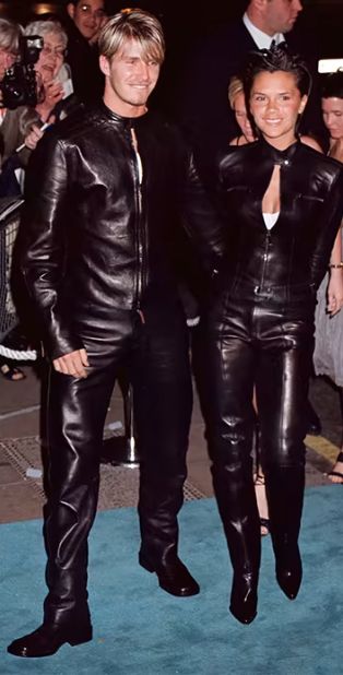 david and victoria beckham wearing leather