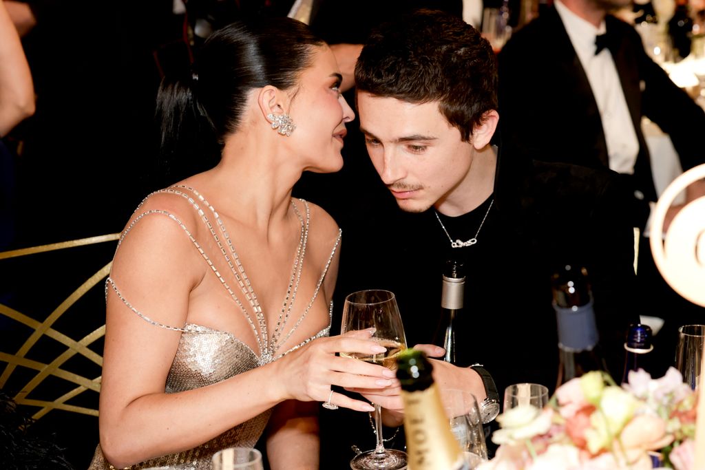 Kylie Jenner and Timothee Chalamet at the 83rd Annual Golden Globe Awards at The Beverly Hilton on January 11, 2026 in Beverly Hills, California