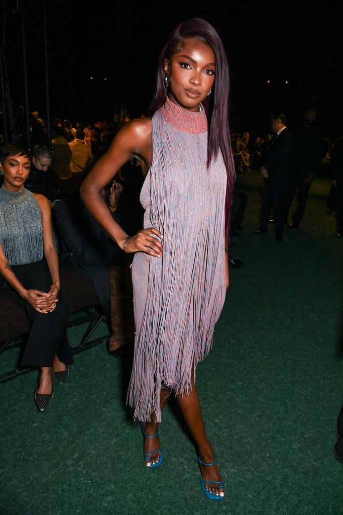 Leomie Anderson  attends the Burberry Winter 2024 show during London Fashion Week on February 19, 2024 in London, England. (Photo by Dave Benett/Getty Images for Burberry)