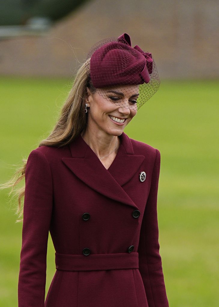 Britain's Catherine, Princess of Wales, smiles as she greets their guests on the Windsor Estate, in Windsor, on September 17, 2025,