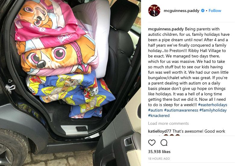 paddy mcguinness first family holiday car instagram