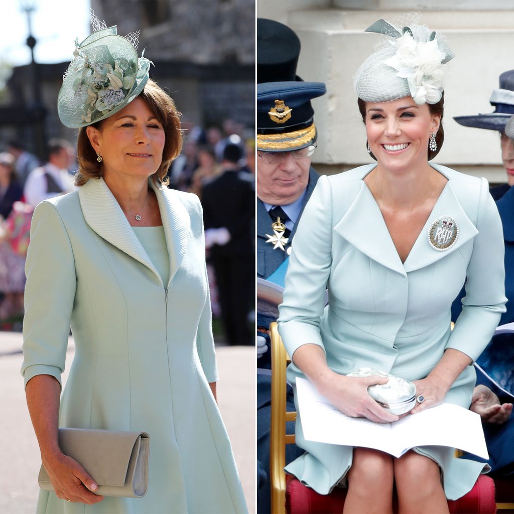 Carole and Kate Middleton wear blue powder suit