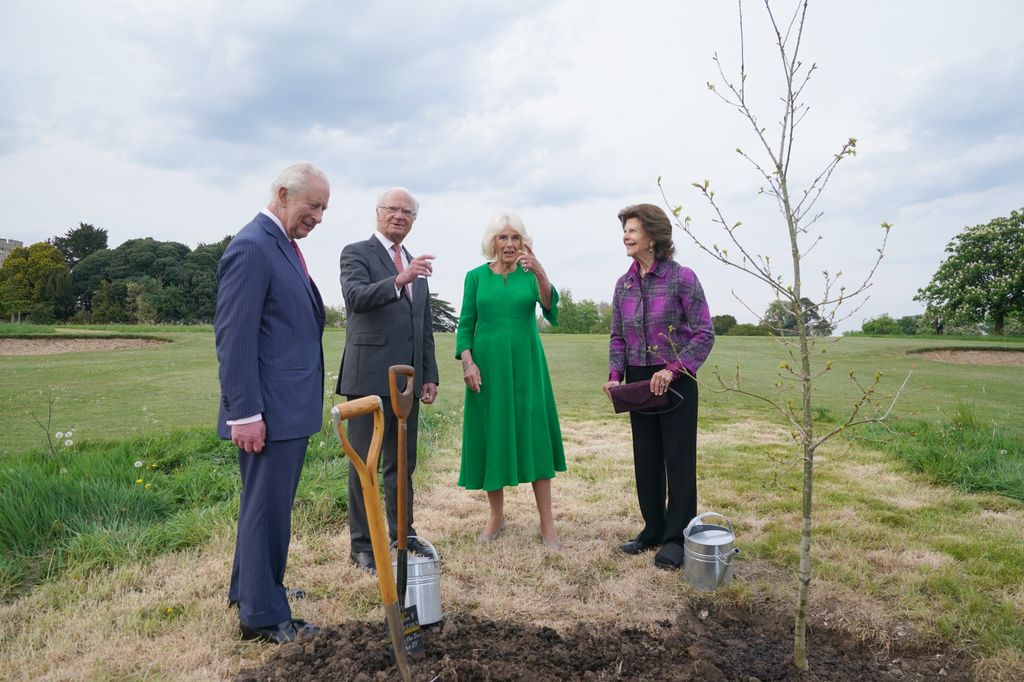 King Charles III and Queen Camilla with King Carl XVI Gustaf and Queen Silvia of Sweden, to plant a Swedish oaktree in Windsor