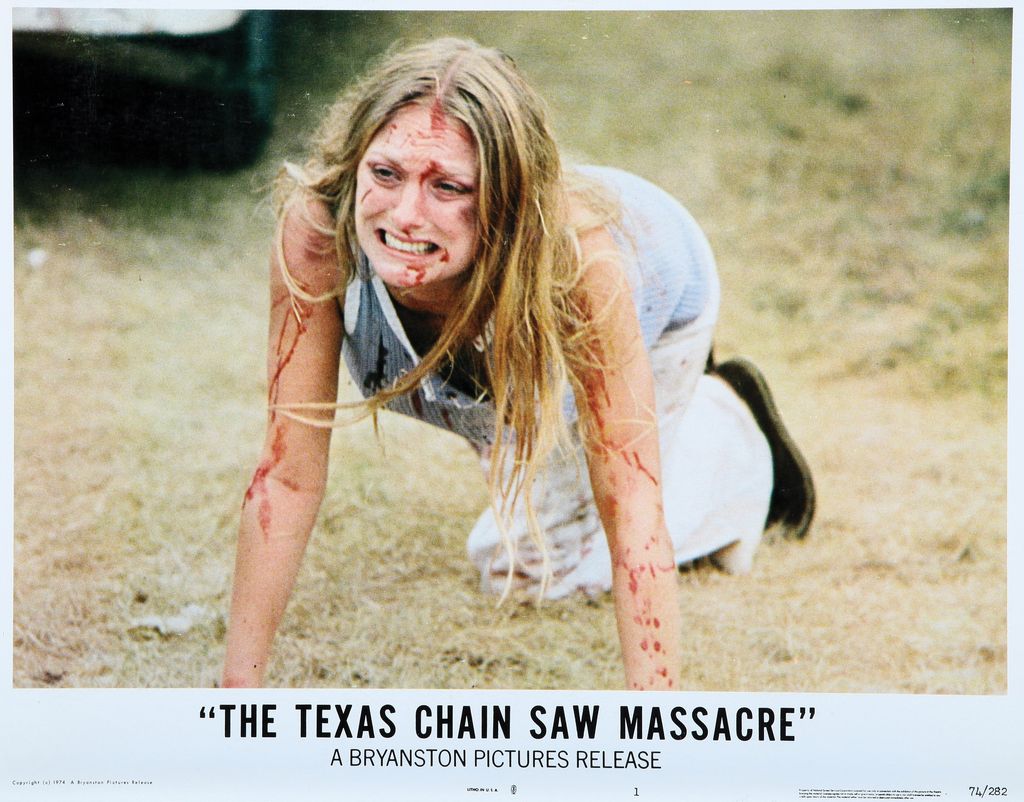 Marilyn Burns in the lobbycard for The Texas Chainsaw Massacre in 1974.