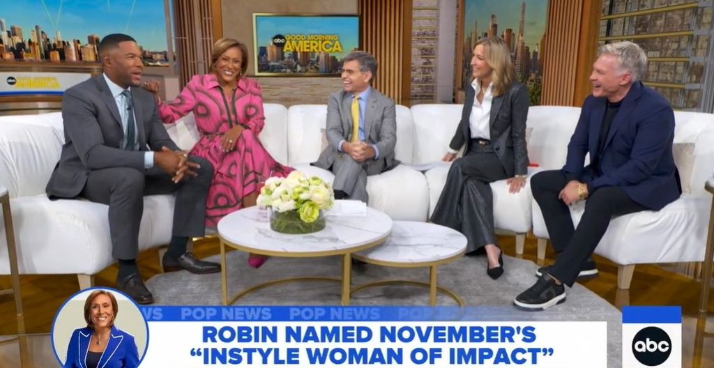 photo of gma anchors on white couch