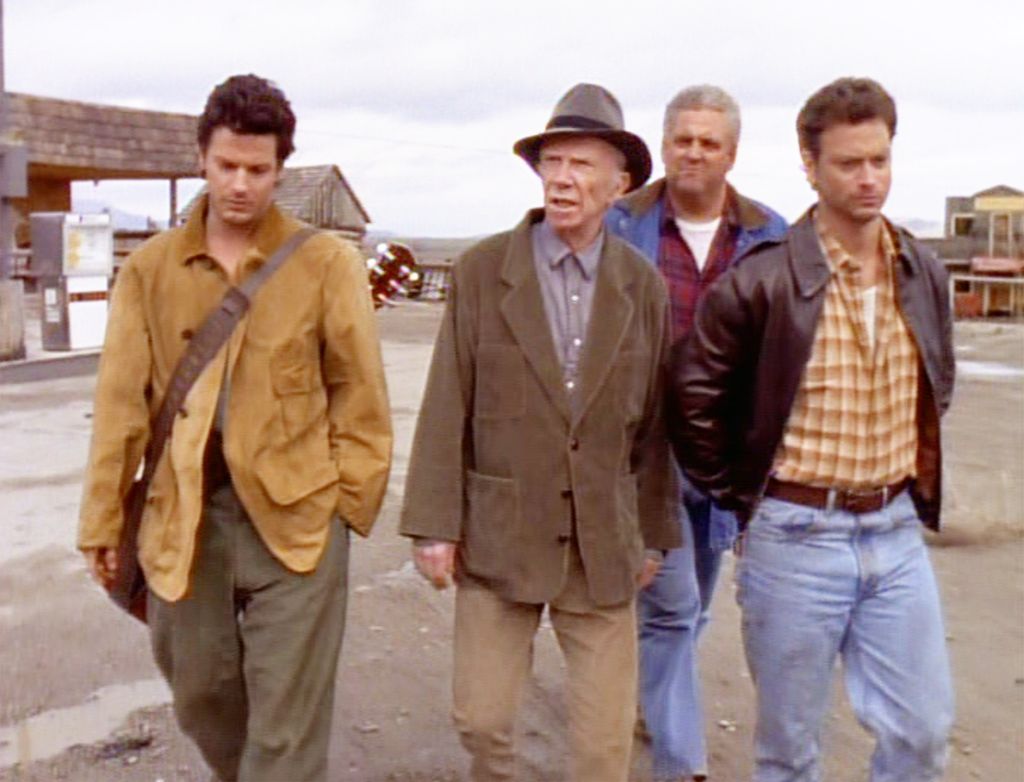 dam Storke (as Larry Underwood); Ray Walston (as Glen Bateman); Peter Van Norden (as Ralph Brentner) and Gary Sinise (as Stu Redman) in episode four of The Stand