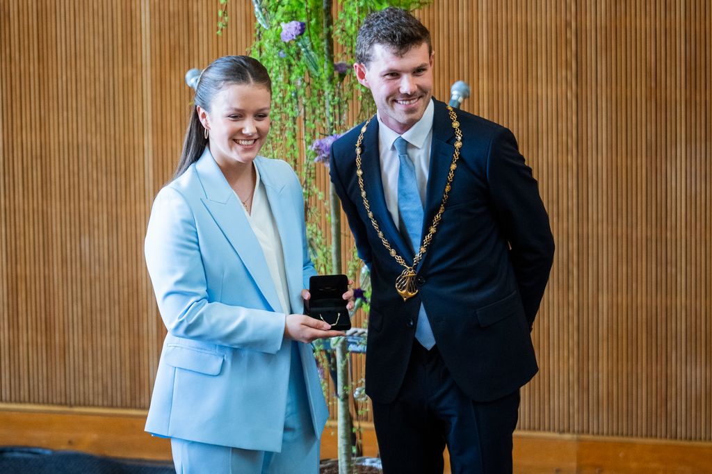 Princess Isabella of Denmark on stage with the mayor of Aarhus Anders Winnerskjold 